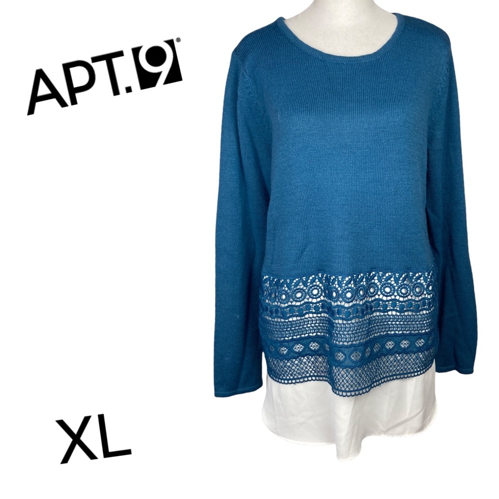 Apt 9 women's Blue Lace Detail Crew Neck Long Sleeved Sweater size XL - Picture 1 of 11
